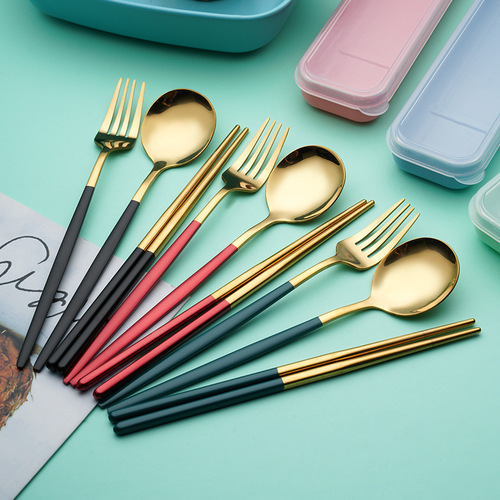 Portable Utensil Box, Best Selling Single Person Student Takeaway Travel Stainless Steel Chopsticks, Spoons, Forks Storage Box