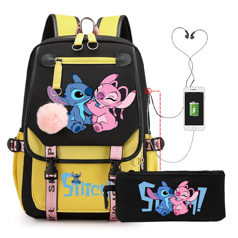 国境を越えた売れ筋漫画スクールバッグリロとスティッチかわいいステッチバックパック USB カジュアル学生バックパック鉛筆バッグ|undefined