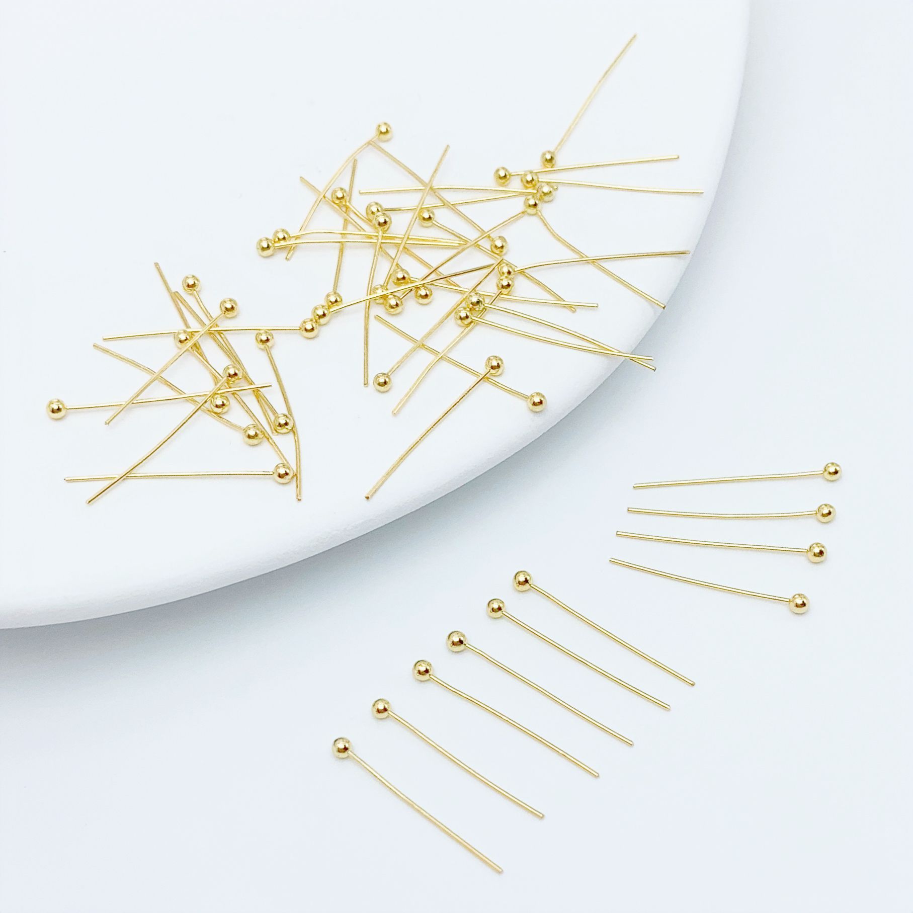 铜镀18K真金保色圆头球针 手工串珠材料饰品配件diy 现货直销