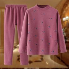 印花中老年妈妈装秋衣秋裤加绒保暖两件套大码女装德绒运动套装