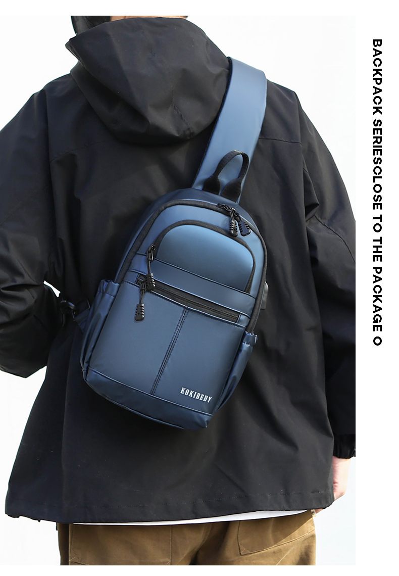 New men's chest bag, casual large-capacity single-shoulder crossbody bag, Korean-style motorcycle bag, water-resistant trendy backpack, cross-border undefined
