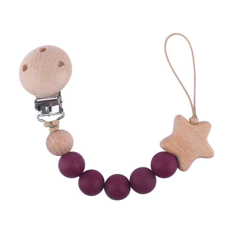 Nuevo bebé haya chupete clip calmante bebé cuentas de silicona estrella de haya de dibujos animados cadena de chupete cadena anti-gota