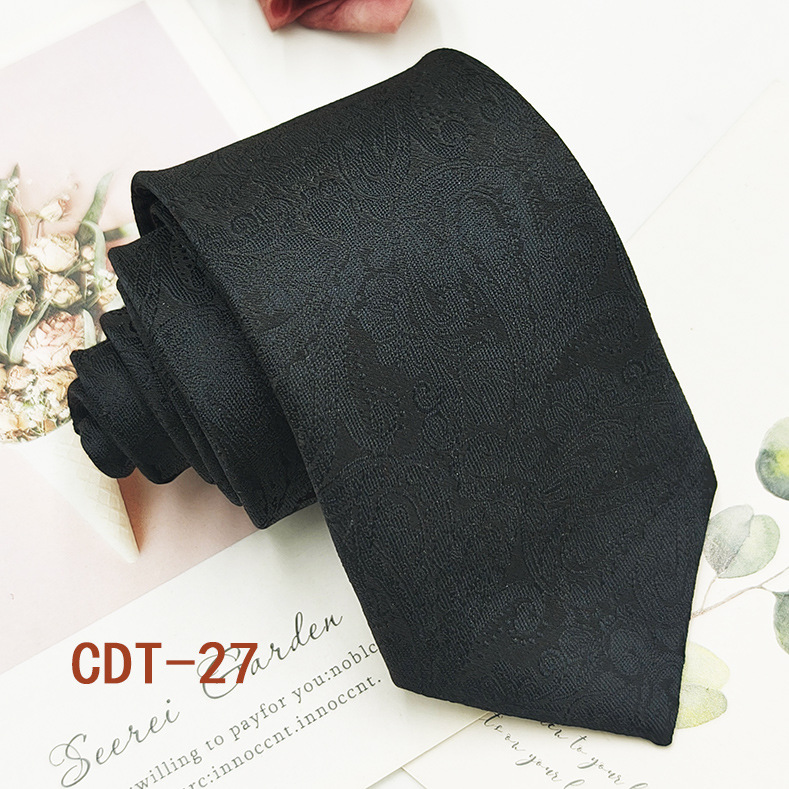 Corbata de hombre en existencia del fabricante, estilo formal de negocios, negra, gris, a rayas, de poliéster, seda, jacquard, estilo atado a mano