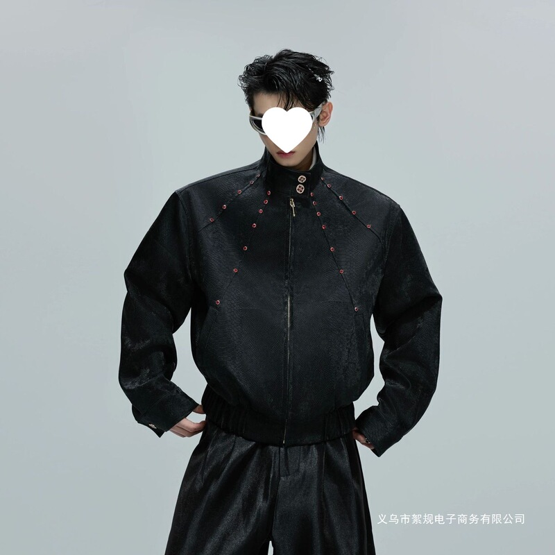 2026 New Niche Style Python Skin Texture Leather Jacket with Gem Embellishments, Stand Collar, Short Jacket, Autumn Black 2026 New Niche Style Python Skin Texture Leather Jacket with Gem Embellishments, Stand Collar, Short Jacket, Autumn Black