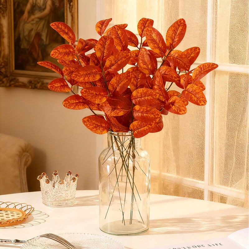 Cross-Border Hot Selling Artificial Fake Flowers Withered Leaves 5-Pronged Leaves Autumn Maple Leaves 25cm DIY Home Decoration Wedding Arrangement