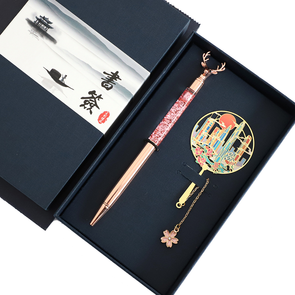 Shenzhen impression pendant + rose gold pen (blue box)