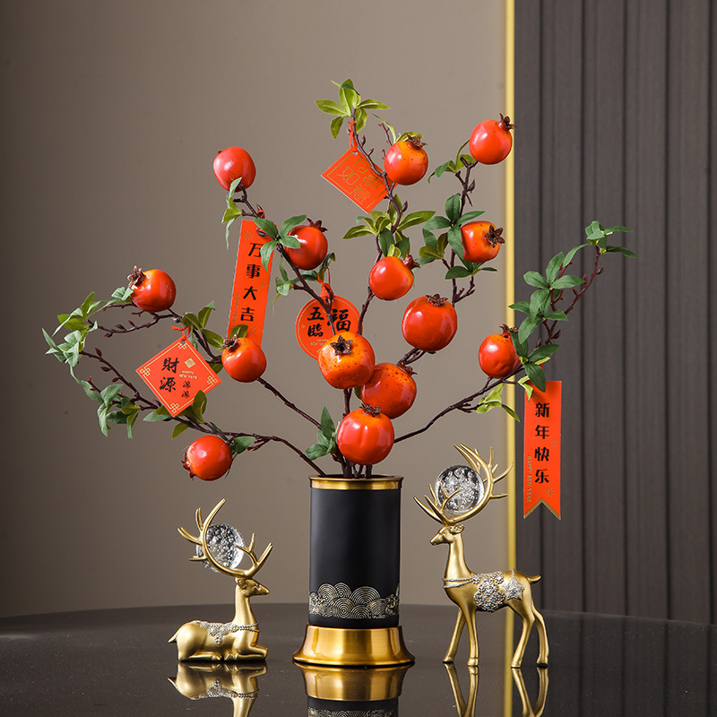 柿柿如意柿子摆件中式花瓶玄关客厅装饰乔迁新居之喜礼品开业礼物