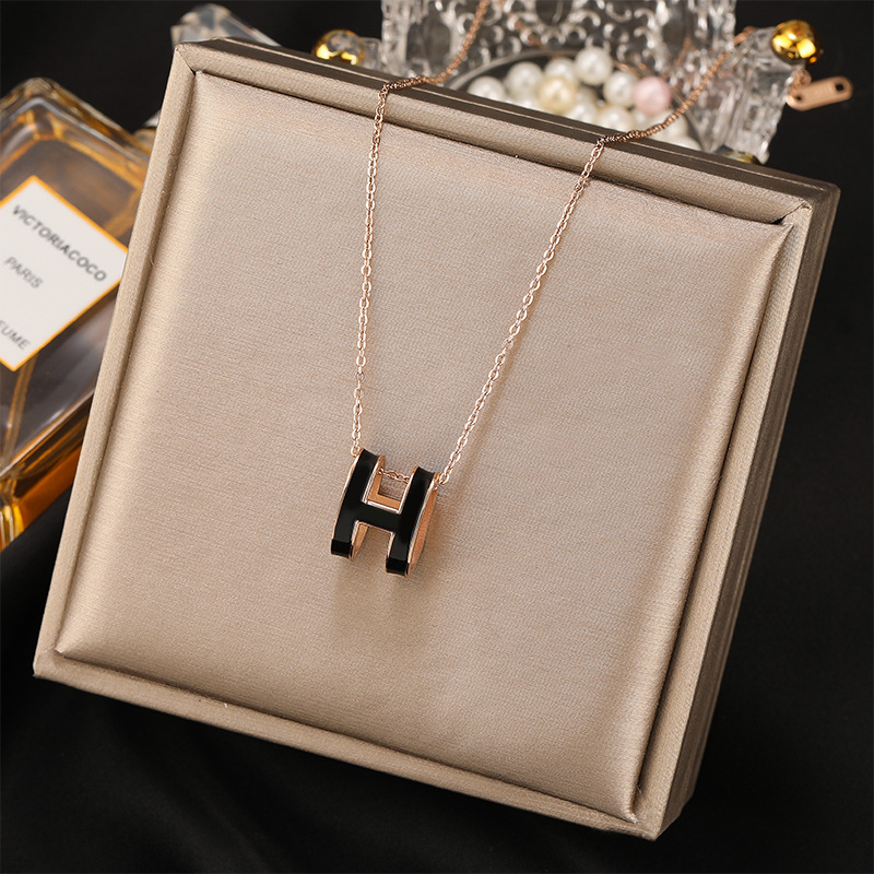 SKU_03_黑色H玫瑰金色链