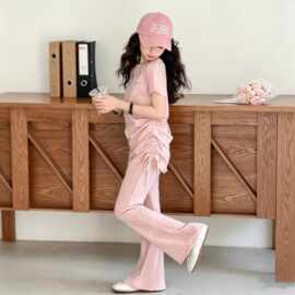 女童韩系穿搭短袖套装批发夏季新款女大童超好看喇叭裤夏天两件套