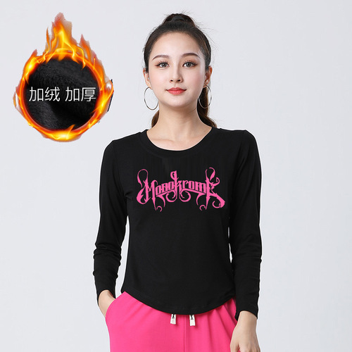  Autumn/Winter New Fleece Round Neck Printed Long Sleeve Women's Knit Cotton Fleece Long Sleeve Warm Square Dance Wear