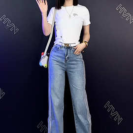 简约风印花白色上衣运动两件套女夏季2023时尚短袖阔腿裤炸街套装