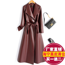 跨境2025新款真皮皮衣女中长款皮风衣绵羊皮大衣显瘦气质修身外套