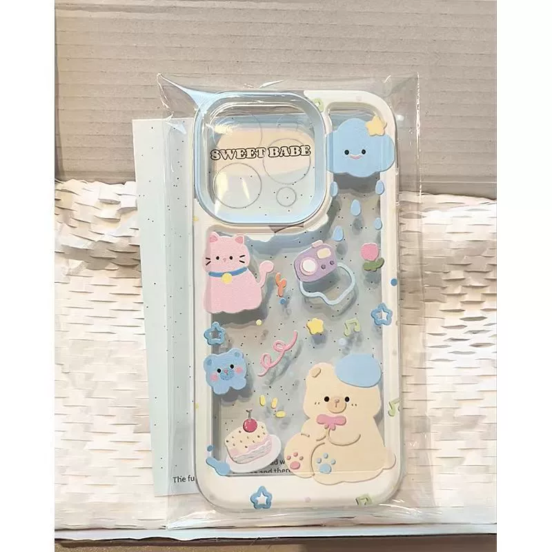 Phone Case (Apple iPhone 15 Series) Cute 3D Bear Design, Transparent Soft TPU with Camera Lip