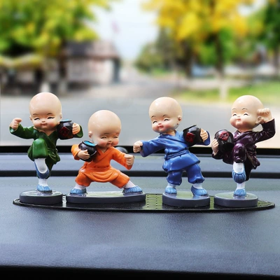 Four Little Monk Ornaments — Car ornaments - drunken-boxing-monk-leopard-pad
