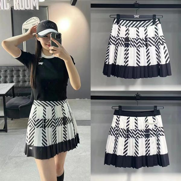 Original Korean Golf Women's Skirt Golf Spring, Summer and Autumn Women's Contrasting Color Label Pleated Skirt Printed Short Skirt