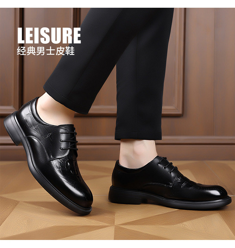 Giày tây nam công sở da bò lớp đầu, buộc dây, đế xốp êm chân — Màu nâu, màu đen chi tiết 14