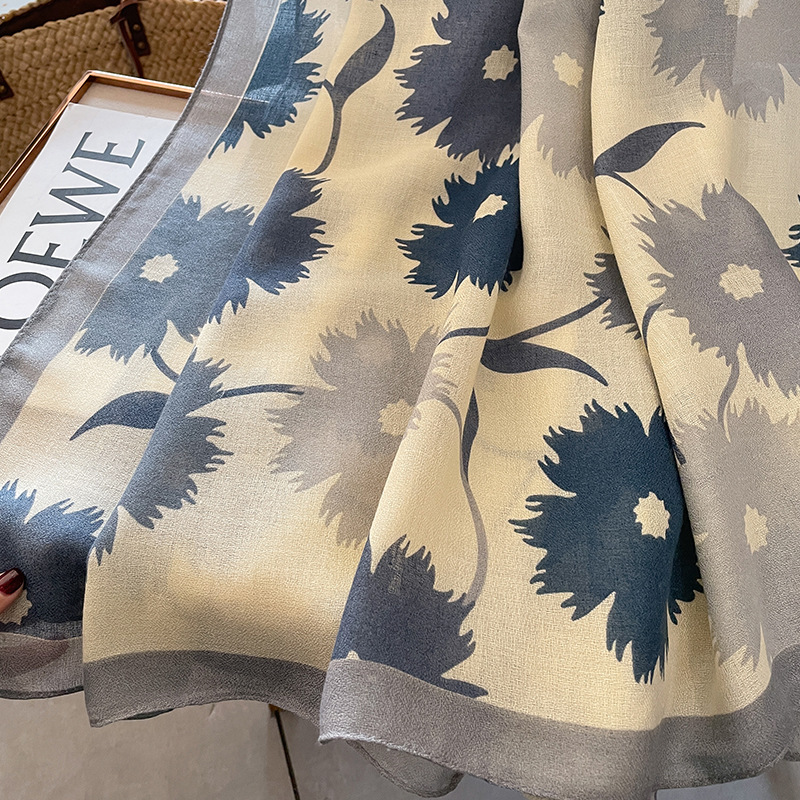 120g Weight Silk Scarf Classification Travel Occasion cotton and linen Material Flower Pattern Summer, Spring Season Women's Gender Printing Design Elegant, Sweet Style Women's Elegant Sweet Flower Cotton And Linen Printing Silk Scarf 15