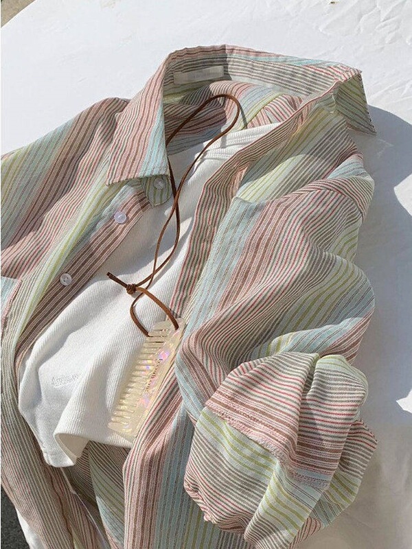 Auroa Style Korean Striped Shirt Sun Protection Clothing for Women Summer 2026 New Outerwear Cardigan Loose Thin Jacket Top Auroa Style Korean Striped Shirt Sun Protection Clothing for Women Summer 2026 New Outerwear Cardigan Loose Thin Jacket Top