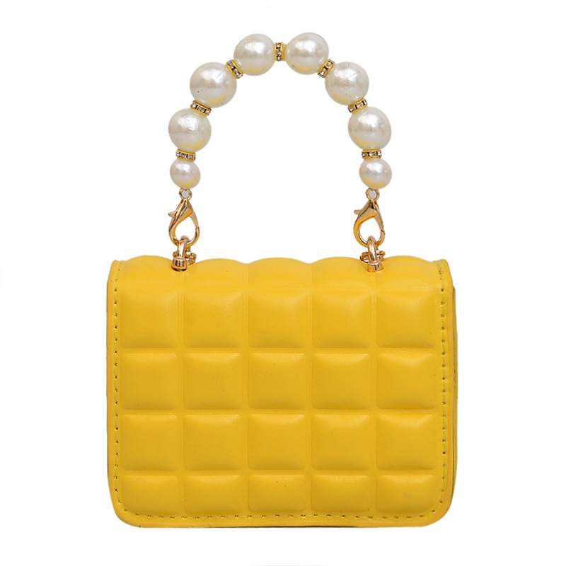 Bolso de cadena de perlas de indentación de tela escocesa de moda de este año mini bolso de mensajero de hombro de cadena de estilo occidental bolso de los niños