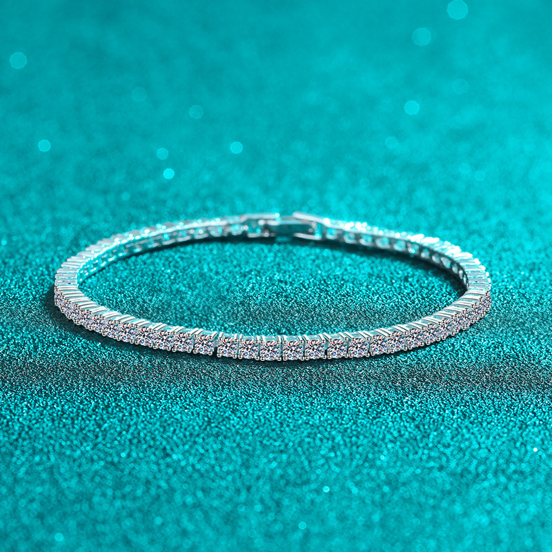 Moissanite 10-Point Tennis Bracelet for Women S925 Silver Moissanite Full Diamond Hip-Hop Bracelet Ins Niche Design Hand Jewelry