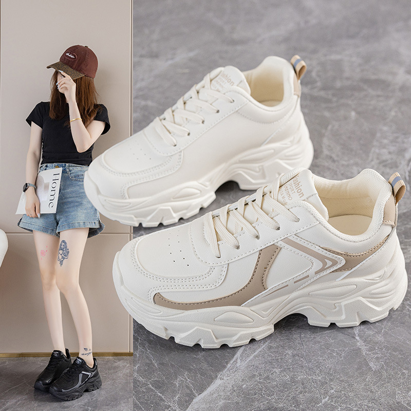 여성을위한 두꺼운 밑창 아빠 신발 2025 가을 새로운 통기성 캐주얼 흰색 신발 여성을위한 한국 스타일 패션 학생 스포츠 신발