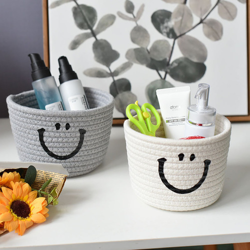 Smiley Cotton Rope Woven Desktop Woven Desktop Key Storage Basket Cotton Rope Handmade Cross-border Bedside Clutter Organizing Box