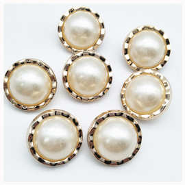 批发ABS塑料金边仿珍珠扣 小香风大衣半圆有脚纽扣 毛衣衬衣扣子