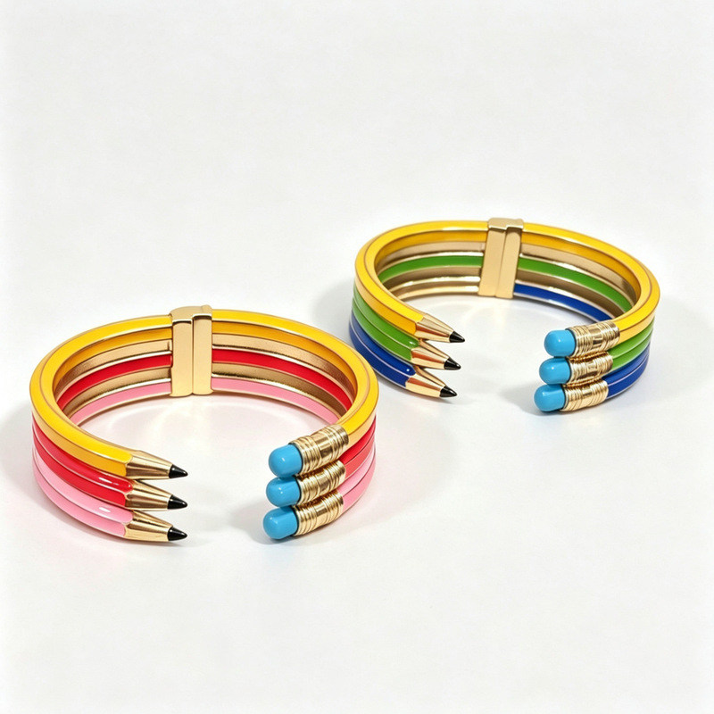 New Pencil Bracelet with a Unique Multi-Layer Design, Classic Campus Literary Style, Pencil-Shaped Open Design Jewelry