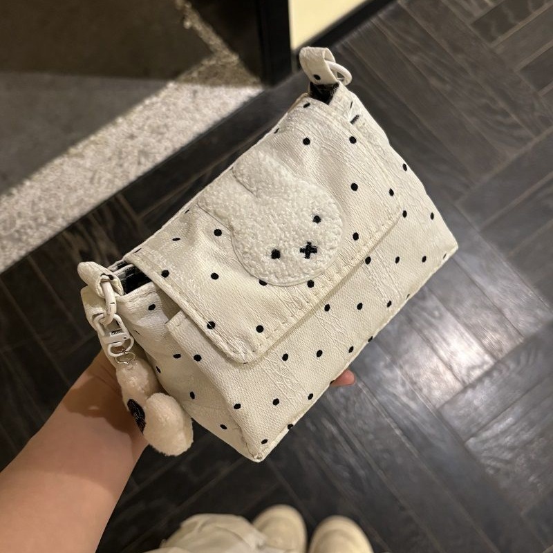 Three-Layer Polka Dot Miffy Storage Bag, Can Be Used as a Handbag or Crossbody Bag, Cute Small Bag, Mobile Phone Bag, Sanitary Napkin Storage F2