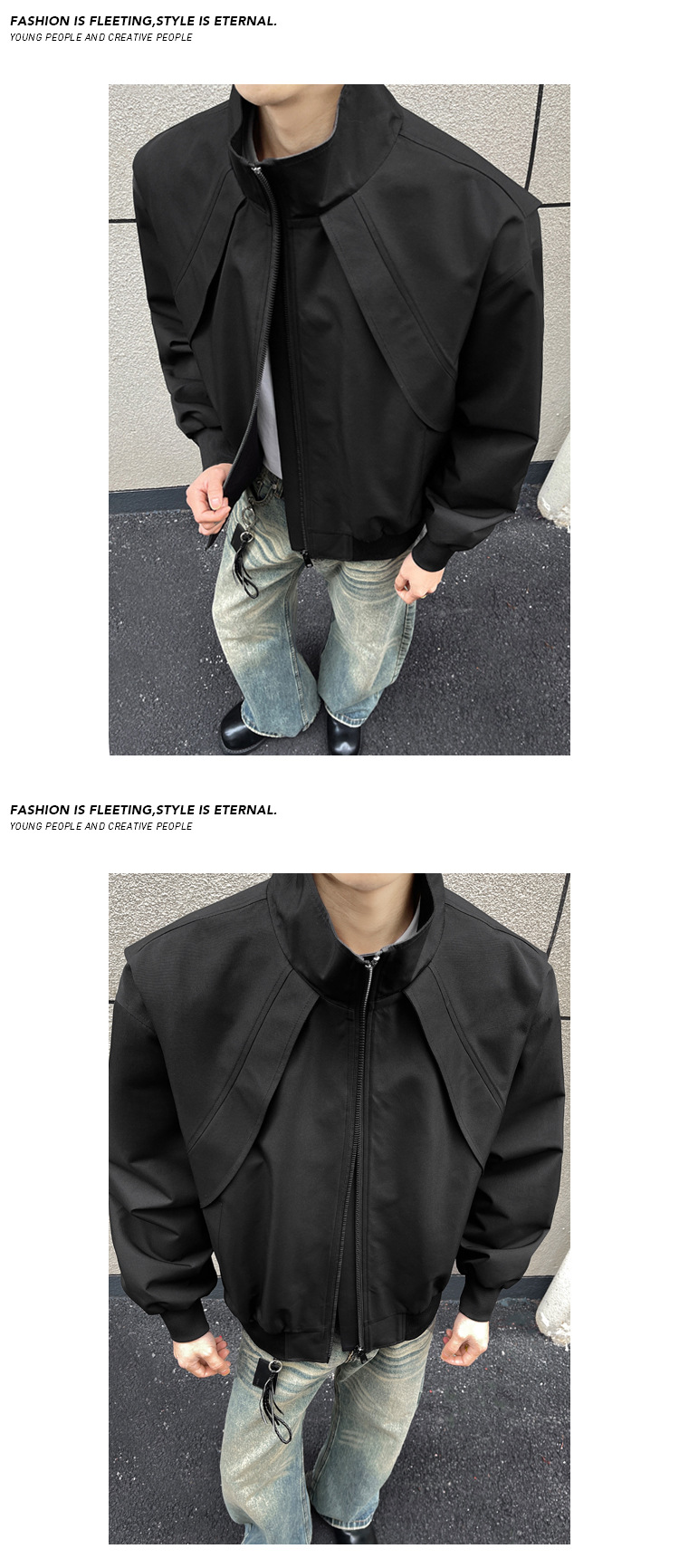 American Style Men's Denim Jacket With Stand-up Collar Spring_voghion.com