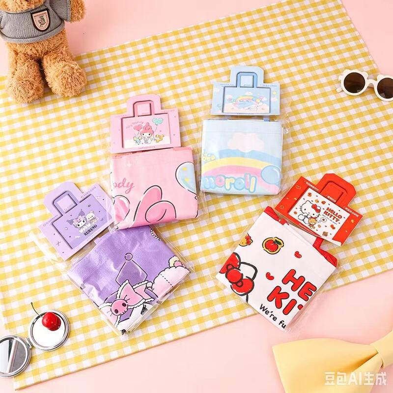 Sanrio Officially Licensed Ikea Version Woven Bag, Portable Cartoon Cute Storage Tote Shoulder Bag for Men and Women