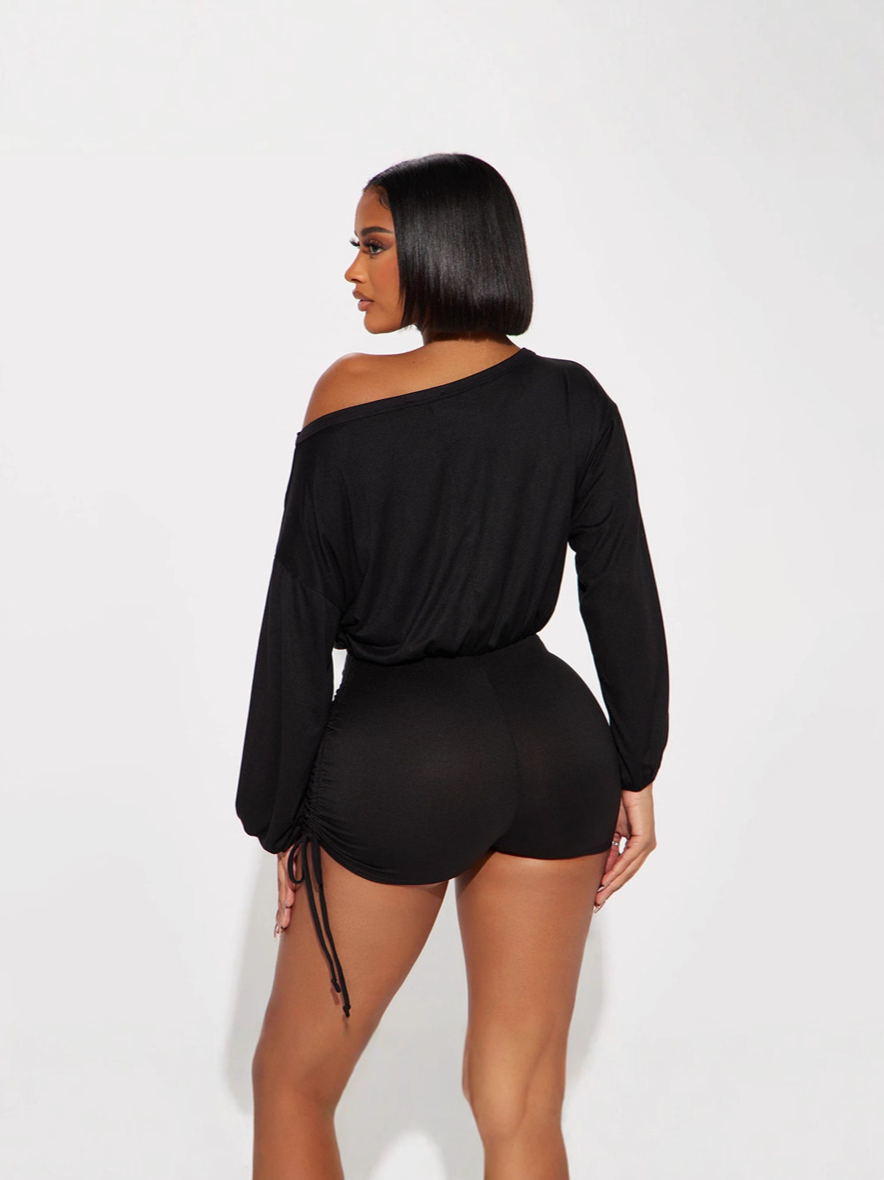 Amazon Europa y América de moda transfronteriza ropa de mujer casual una palabra cuello abierto hombro manga larga pliegue de cuerda de tracción cintura junkie image 6