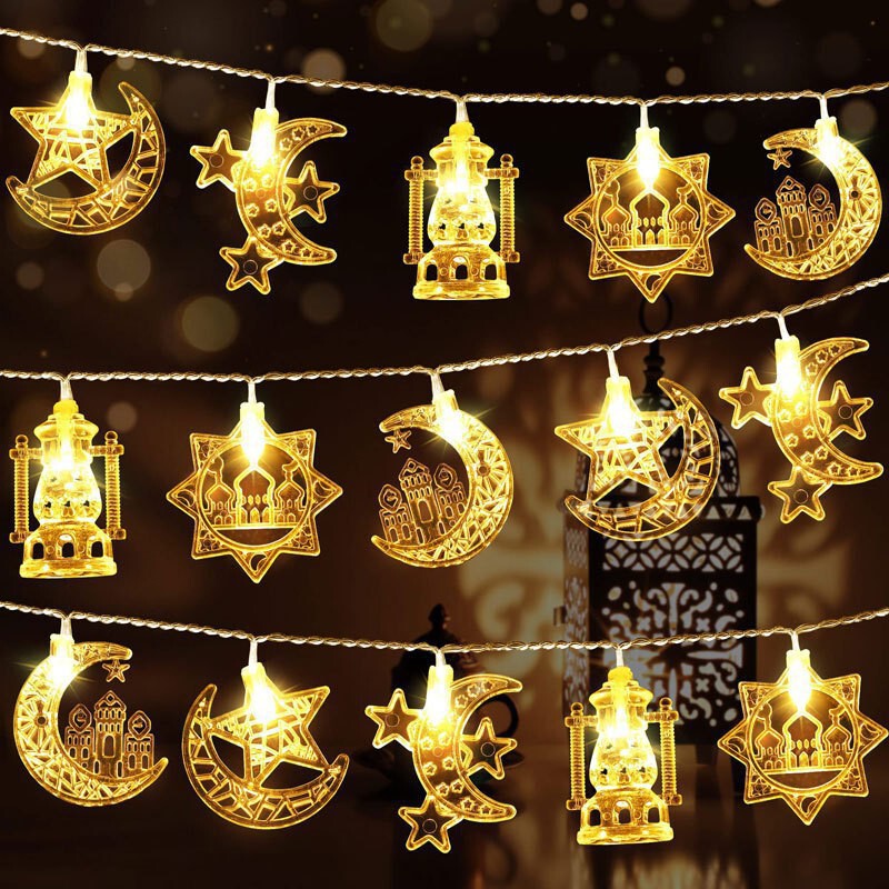 Cross-Border Led Holiday Light Strings Christmas Moon Star Oil Lamp Castle Moon Holding Star Indoor and Outdoor Decorative Hanging Ornaments