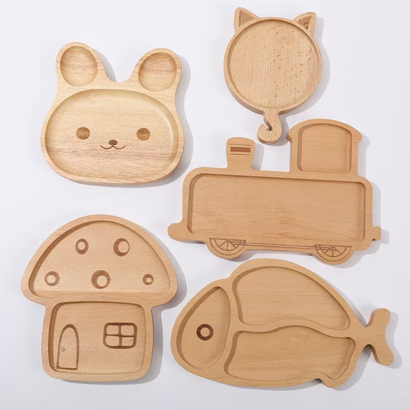 Agente de alto valor facial ins viento hogar plato de beech alimentos suplementarios para niños plato de comida de madera bandeja de animales de madera