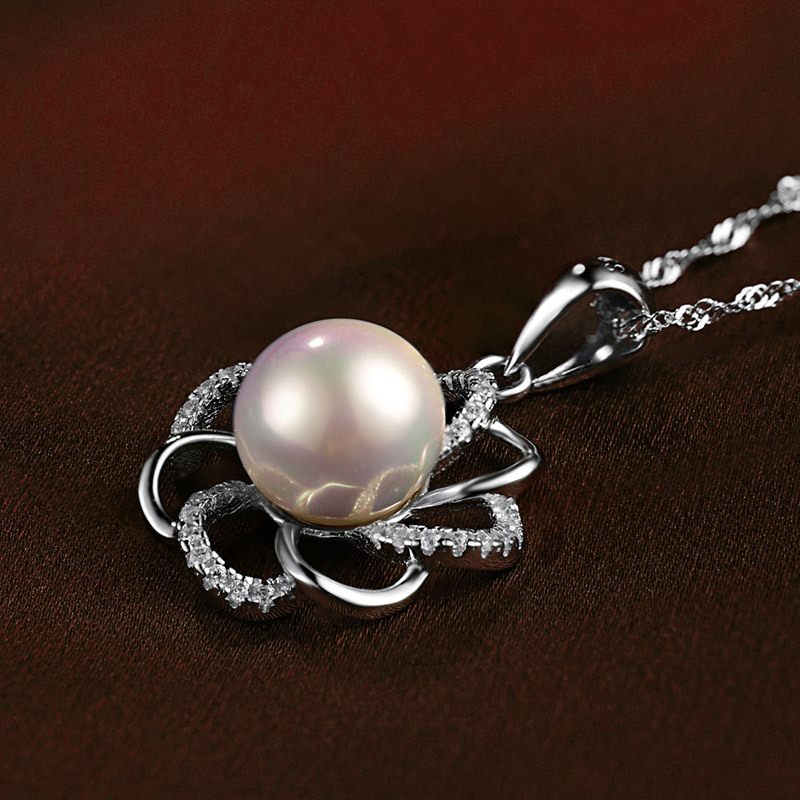 Estilo coreano romántico Retro Luz de lujo circón collar de joyería de plata S925 plata esterlina Cadena de clavícula colgante de La Flor de la perla de las mujeres