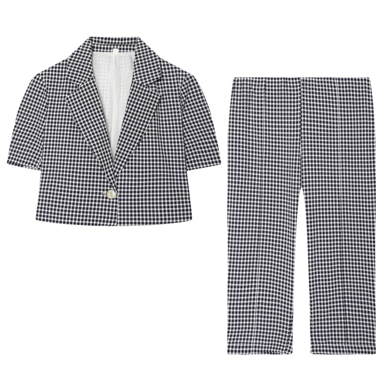 Amazon Wholesale New Summer Plaid Single-Button Short Blazer and Capri Pants Set for Women 8372324 Amazon Wholesale New Summer Plaid Single-Button Short Blazer and Capri Pants Set for Women 8372324