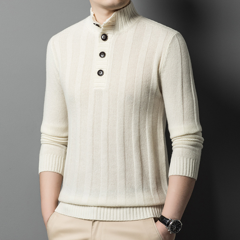 Pull en laine à col mi-haut pour homme, décontracté, à capuche, à manches longues, tendance, hiver 2024_voghion.com
