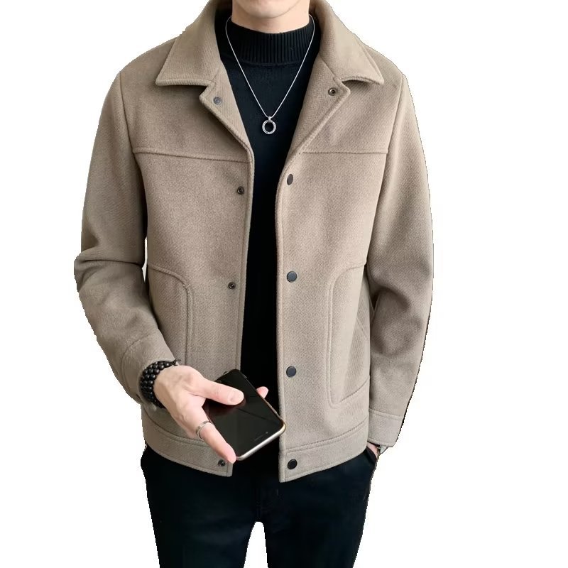 Chaqueta de los hombres de estilo frío Otoño e Invierno estilo coreano moda Delgado casual lana superior de alta calidad abrigo de lana para hombres