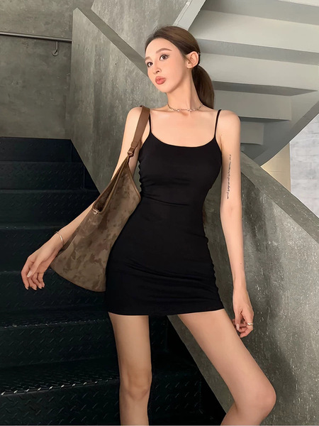 Sexy elastic summer short base black dress