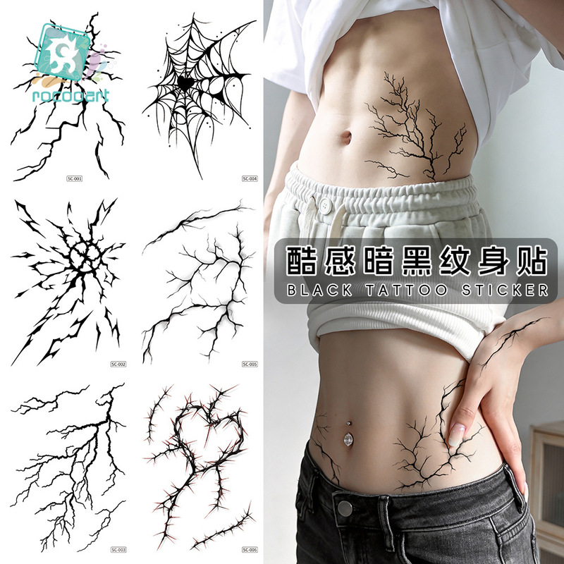 Halloween Tattoo Stickers Waterproof Realistic Blood Vessel Cracks Skull Face Stickers Horror Makeup Party Decoration Cross-Border