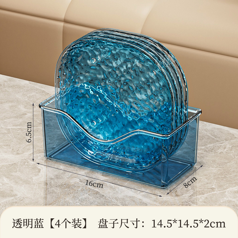 透明な正方形の氷河模様の浅い口の骨スプーンプレート、高級落下防止スナックフルーツプレート、家庭用軽量高級ダイニングテーブルスナックプレート|undefined