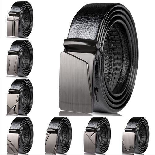 Men's belt wholesale market source business casual leather belt laser automatic buckle edge-sealed faux leather litchi pattern pants waist belt