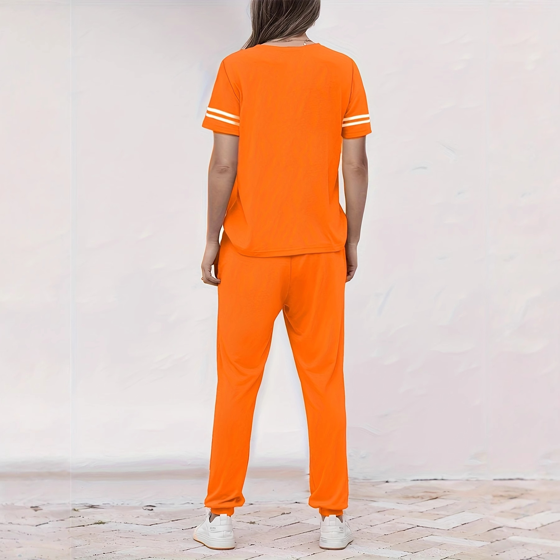 Women's Clothing Spring Summer Two Piece Set Round Neck Short Sleeve High Waisted Side Pocket Pants_voghion.com