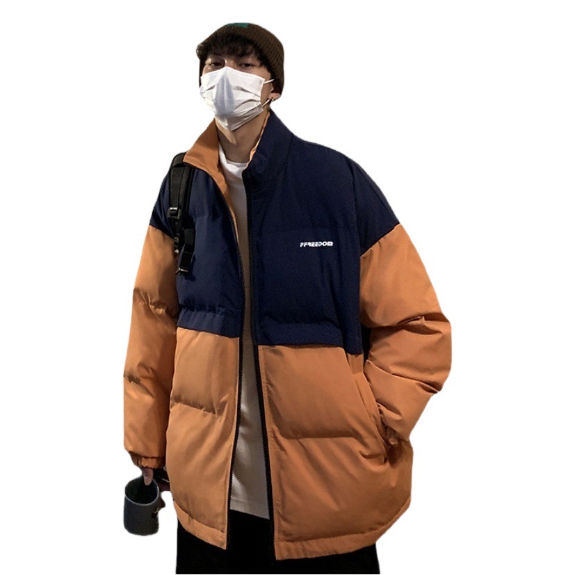 Color a juego abrigo de algodón acolchado de los hombres americano hiphop abrigo de invierno engrosado gran abrigo de algodón acolchado marca de moda mismo abajo abrigo de algodón acolchado