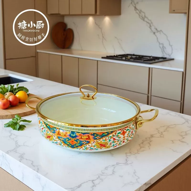 Enamel stew pot for kitchen, compatible with gas and induction cooker, universal multi-function seafood pot, soup pot, stew pot