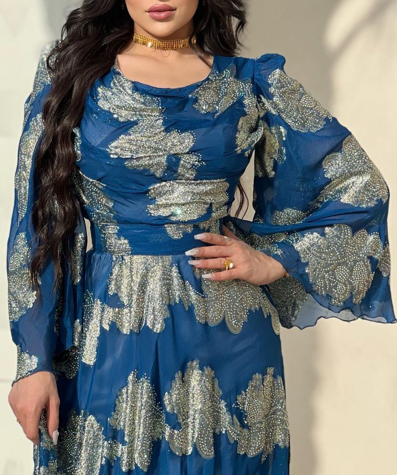 Women's Clothing Sexy Printed Gold Chiffon Ball Dress New Style_voghion.com