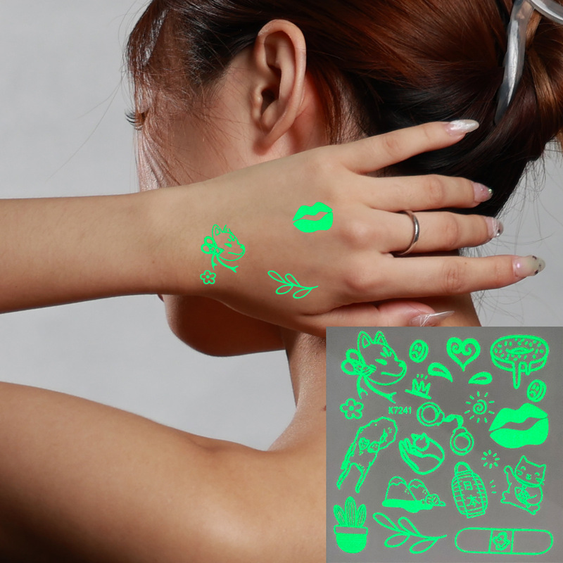 Cross-Border Hot-Selling Fluorescent Cartoon Tattoo Stickers, Long-Lasting Glow, Halloween Children's Waterproof Disposable Body Tattoo Stickers