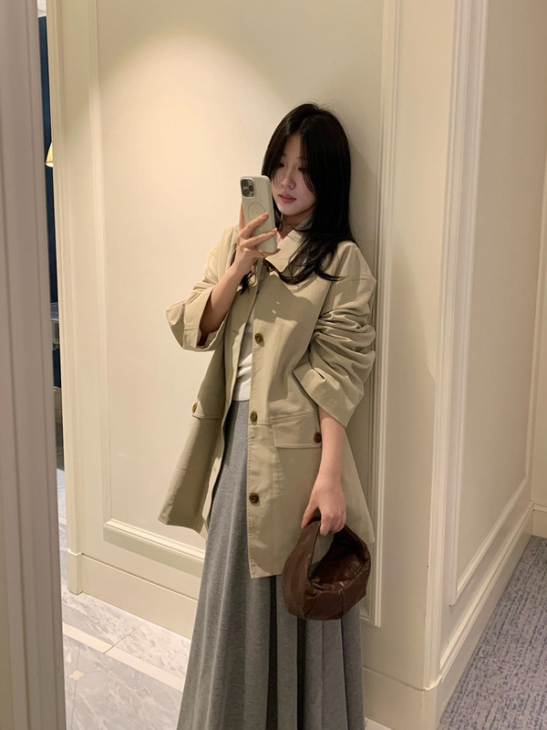 FOX ROOM 工装风翻领皮衣外套2025秋季新款廓形中长款风衣女A5580|undefined