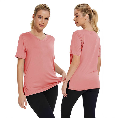 2025 Summer V-Neck Solid Color T-Shirt for Women | Loose-Fitting, Split-Edge Design—A Versatile Bestseller in Europe and America