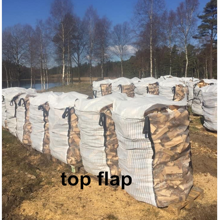 出口美国双网双布柴火吨袋 上口防雨盖底部下料口一吨木柴透气袋